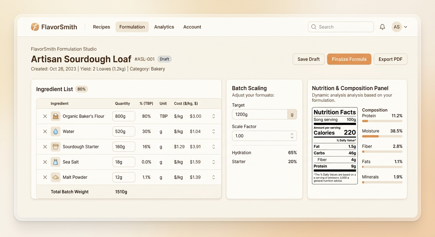 Recipe formulation interface