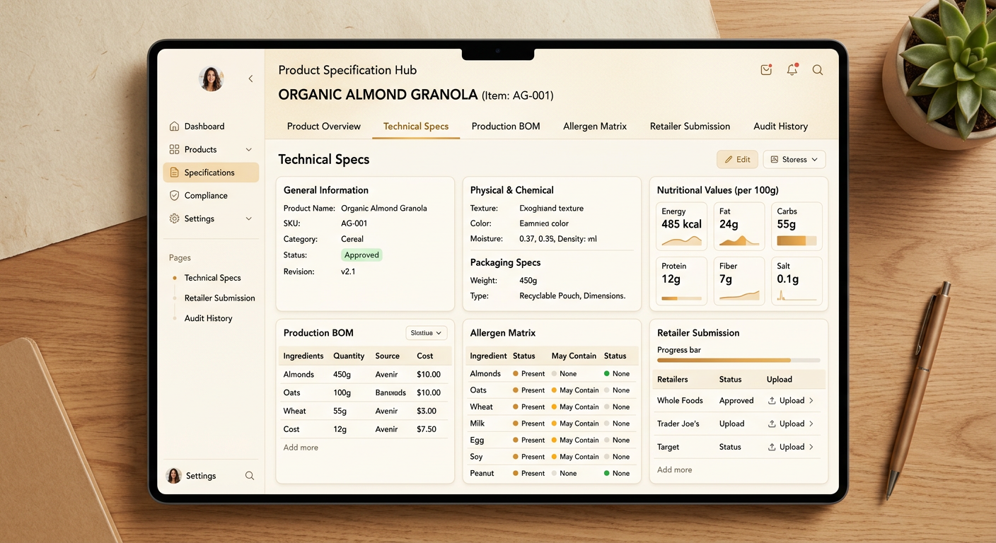 Automatic specification generation from recipe data